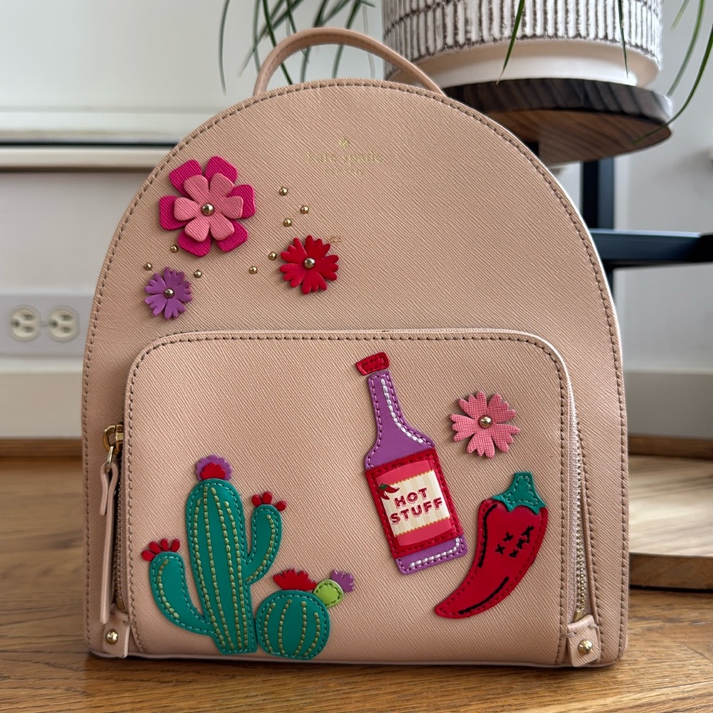 Kate Spade Pink Saffiano Leather Hot stuff Sauce cactus  backpack